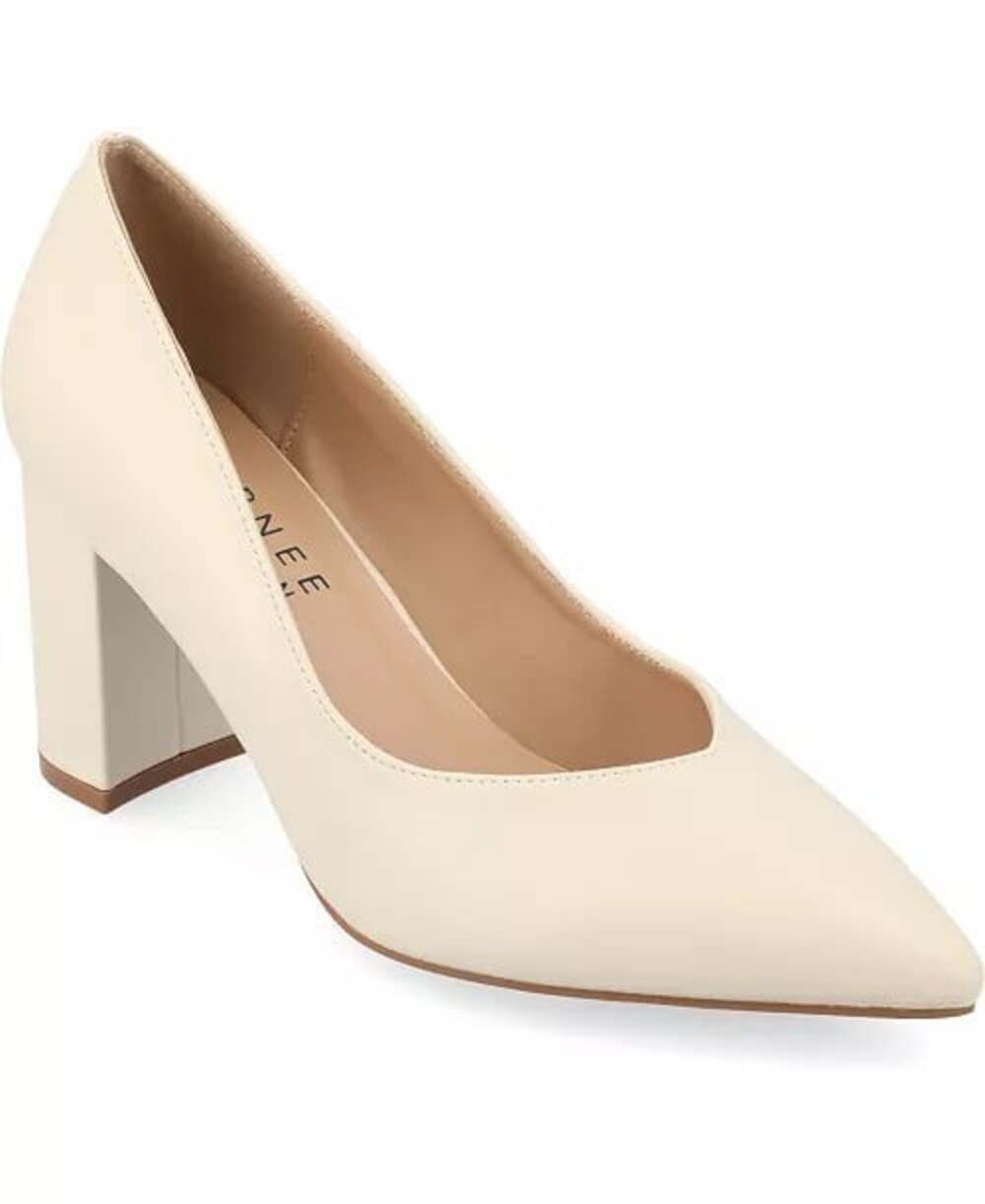 Journee Collection Women's Simonne Block Heel Pointed Toe Pumps Cream Size 9 1/2